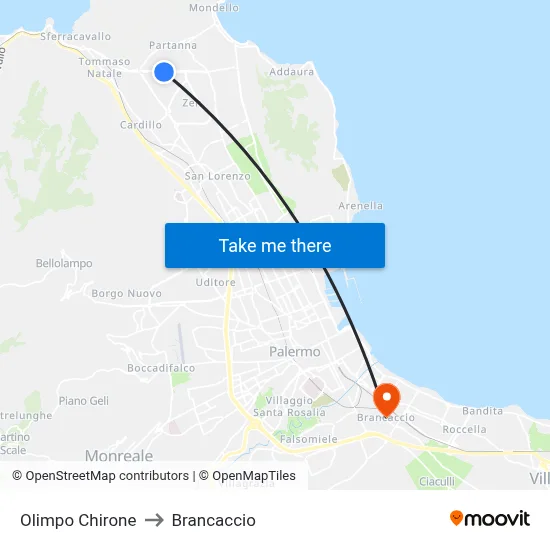 Olimpo Chirone to Brancaccio map