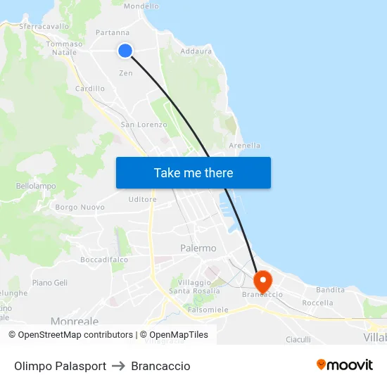 Olimpo Sports Palace to Brancaccio map