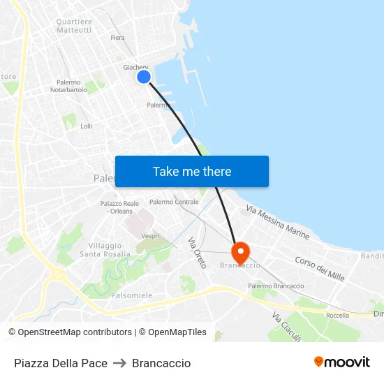 Piazza Della Pace to Brancaccio map