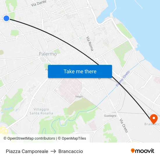 Piazza Camporeale to Brancaccio map