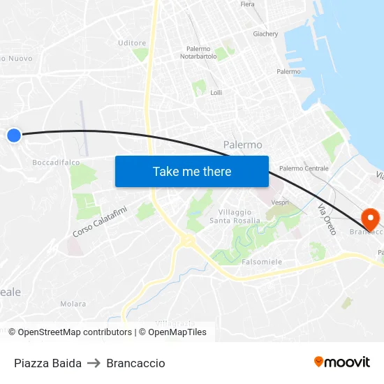Piazza Baida to Brancaccio map