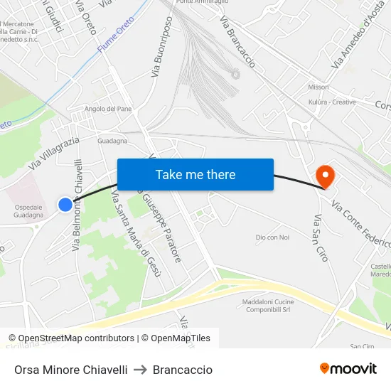 Orsa Minore Chiavelli to Brancaccio map