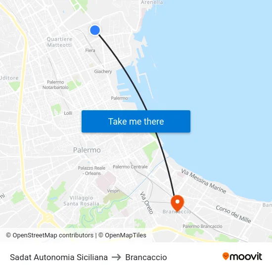 Sadat Autonomia Siciliana to Brancaccio map