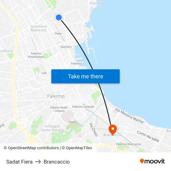 Sadat Fiera to Brancaccio map