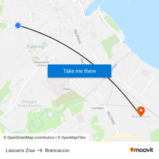 Lascaris Zisa to Brancaccio map