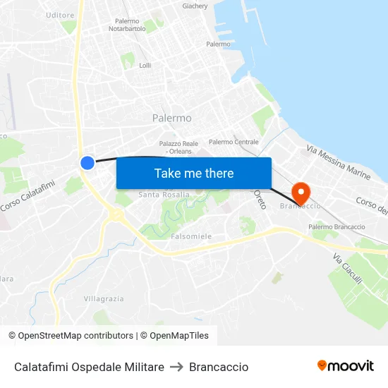 Calatafimi Military Hospital to Brancaccio map