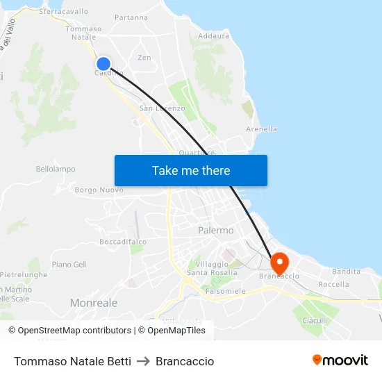 Tommaso Natale Betti to Brancaccio map