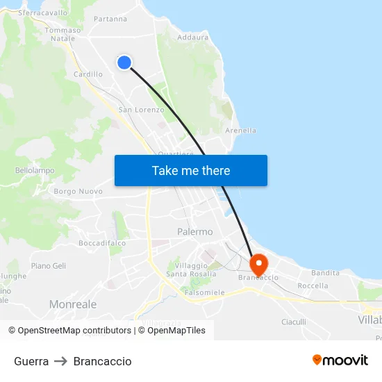 Guerra to Brancaccio map