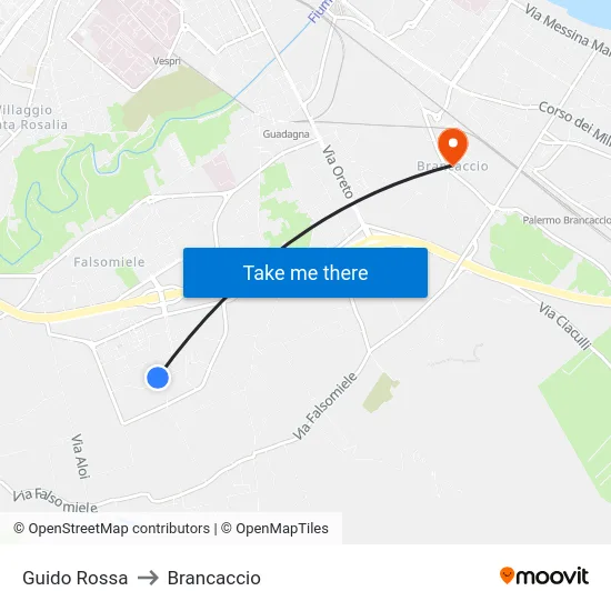 Guido Rossa to Brancaccio map