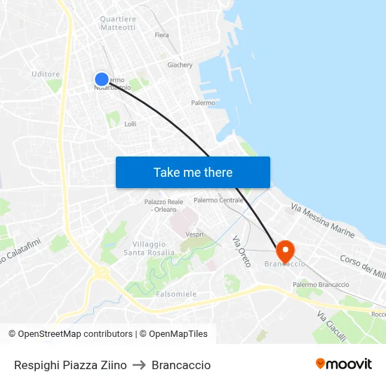 Respighi Ziino Square to Brancaccio map