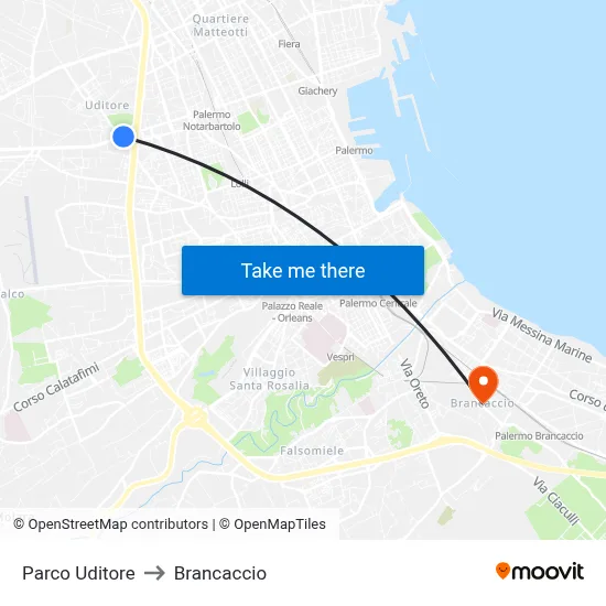 Uditore Park to Brancaccio map