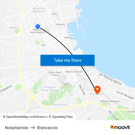 Notarbartolo to Brancaccio map