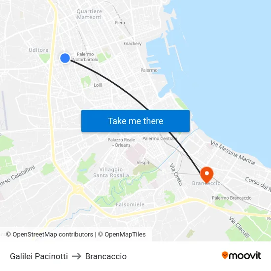 Galilei Pacinotti to Brancaccio map
