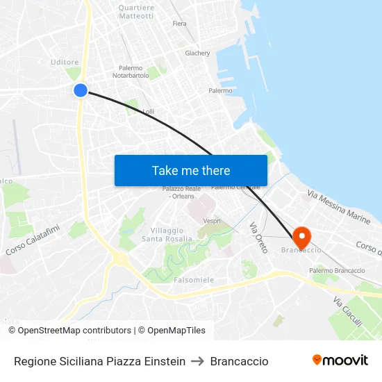 Regione Siciliana Piazza Einstein to Brancaccio map