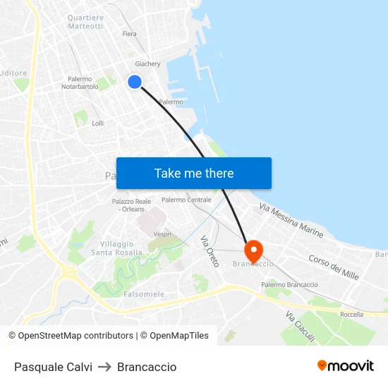 Pasquale Calvi to Brancaccio map