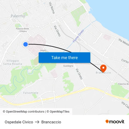 Ospedale Civico to Brancaccio map