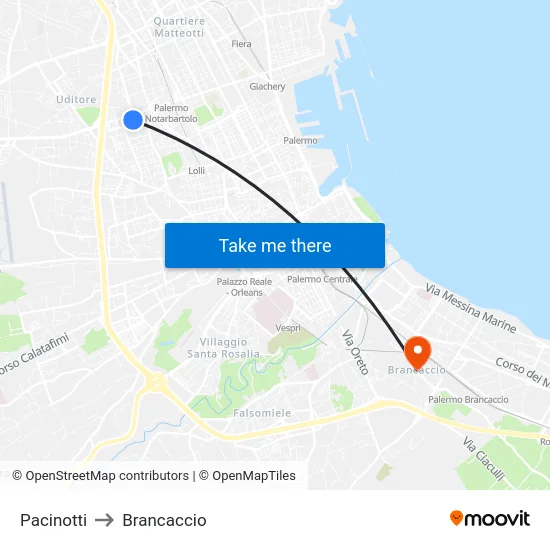 Pacinotti to Brancaccio map
