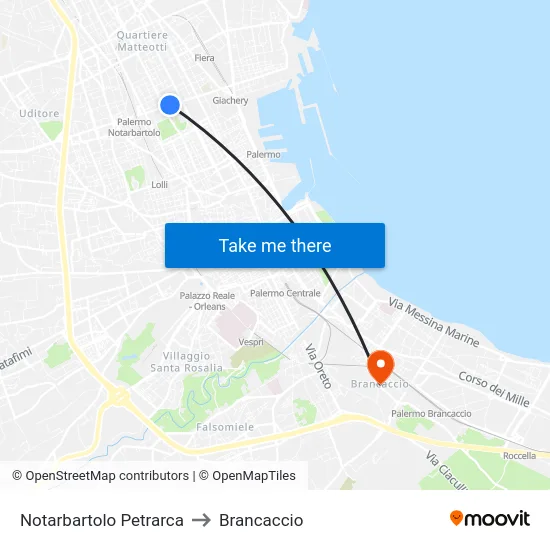 Notarbartolo Petrarca to Brancaccio map