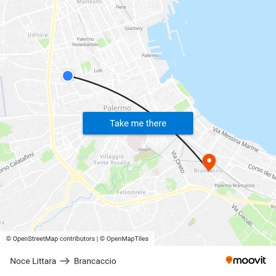 Noce Littara to Brancaccio map