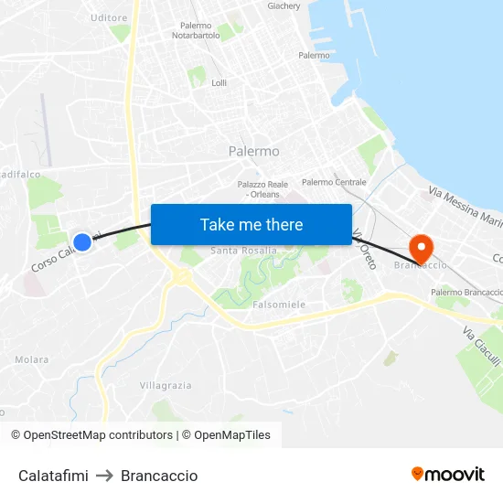 Calatafimi to Brancaccio map