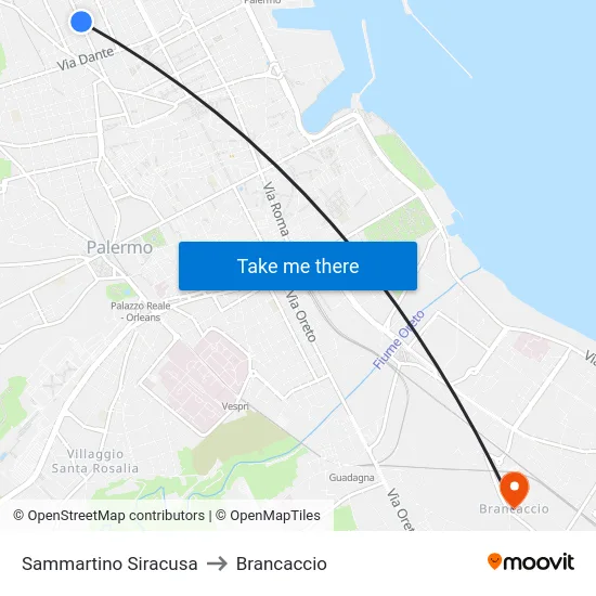 Sammartino Siracusa to Brancaccio map