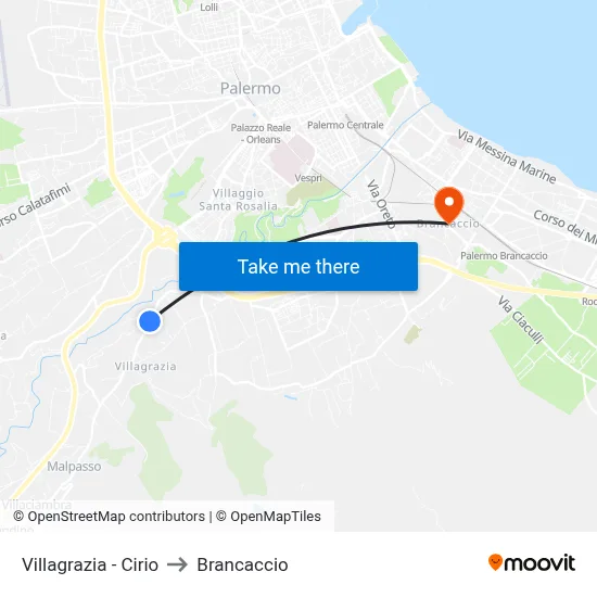 Villagrazia - Cirio to Brancaccio map