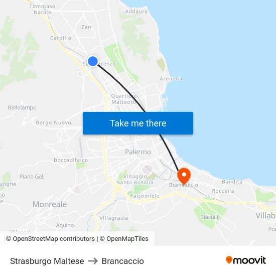 Strasburgo Maltese to Brancaccio map