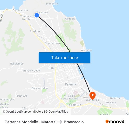 Partanna Mondello - Matotta to Brancaccio map