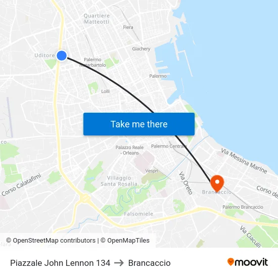 John Lennon Square 134 to Brancaccio map