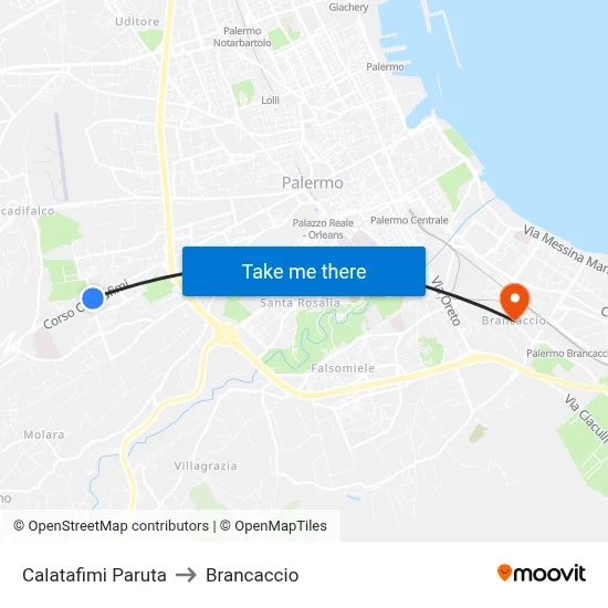 Calatafimi Paruta to Brancaccio map