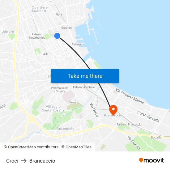 Croci to Brancaccio map