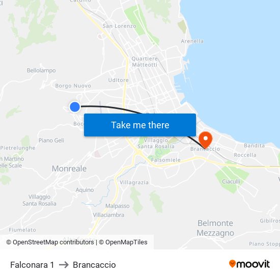 Falconara 1 to Brancaccio map