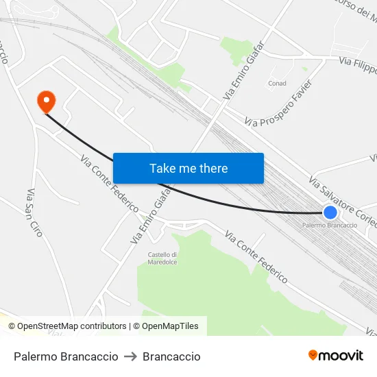 Palermo Brancaccio to Brancaccio map