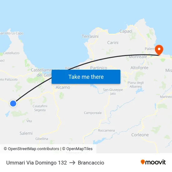Ummari Via Domingo 132 to Brancaccio map