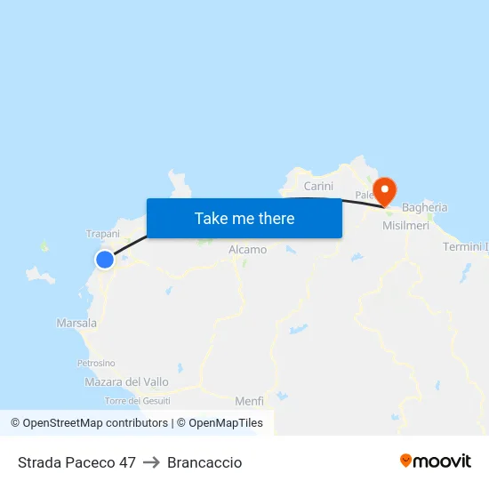 Paceco Road 47 to Brancaccio map