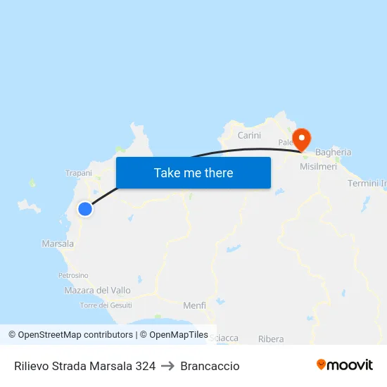Rilievo Strada Marsala 324 to Brancaccio map