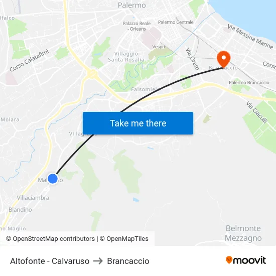Altofonte - Calvaruso to Brancaccio map