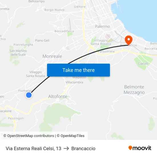 Via Esterna Reali Celsi, 13 to Brancaccio map