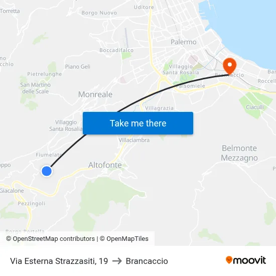 Via Esterna Strazzasiti, 19 to Brancaccio map