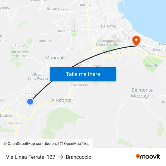 Via Linea Ferrata, 127 to Brancaccio map