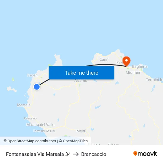 Fontanasalsa Via Marsala 34 to Brancaccio map