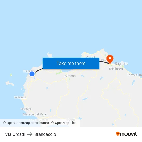 Oreadi Street to Brancaccio map