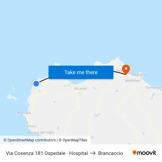 Cosenza Street 181 Hospital to Brancaccio map