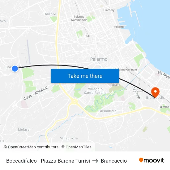 Boccadifalco - Piazza Barone Turrisi to Brancaccio map
