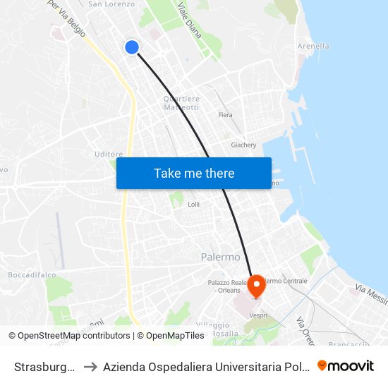 Strasburgo - Belgio to Azienda Ospedaliera Universitaria Policlinico ""Paolo Giaccone"" map