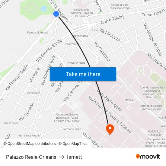 Palazzo Reale-Orleans to Ismett map
