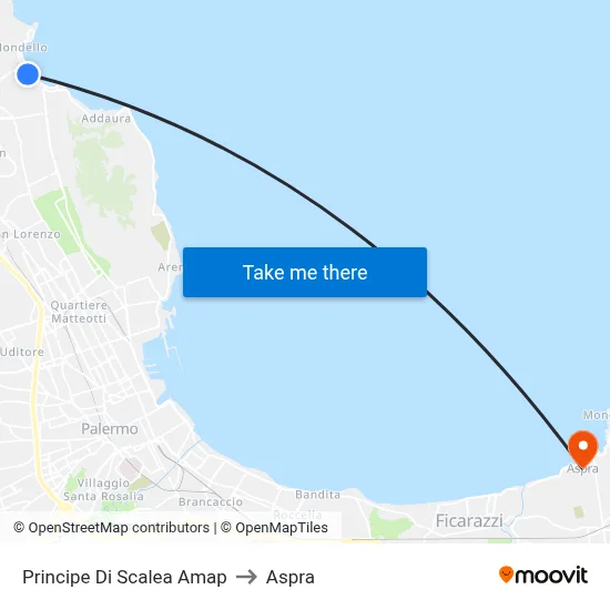 Principe Di Scalea Amap to Aspra map