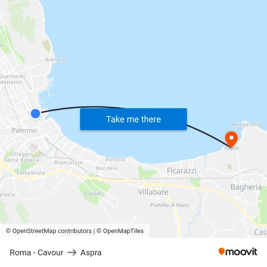 Roma - Cavour to Aspra map