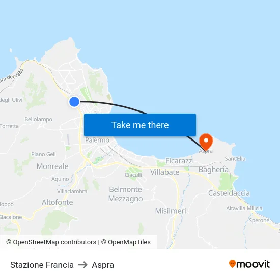 Stazione Francia to Aspra map