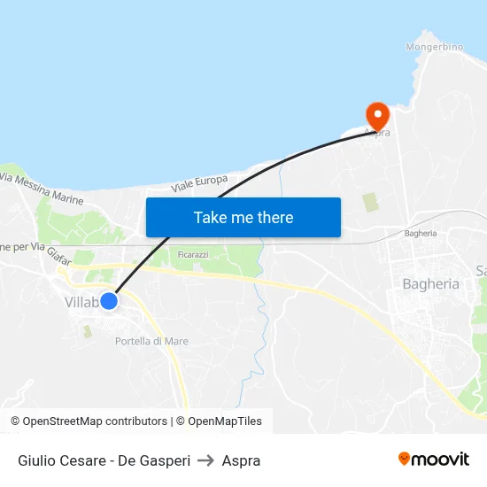 Giulio Cesare - De Gasperi to Aspra map